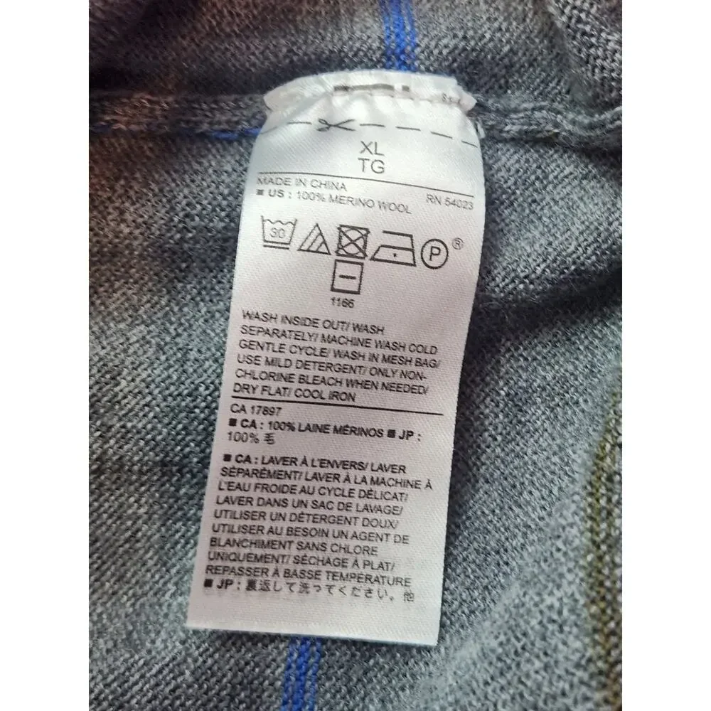 Banana Republic 100% Merino Wool Sweater XL Gray Striped‎ Crew Neck Lightweight